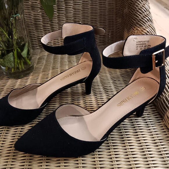 Black Suede Pointed-Toe Heels with Ankle Strap - DREAM PAIRS Size 11 - Picture 5 of 7